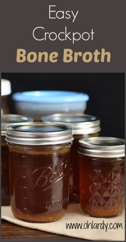 Easy Crockpot Chicken Bone Broth. Bone broth is economical, versatile in the kitchen and has tons of health benefits: gut health, immune system support, collagen and gelatin. This traditional food is a healthy staple in the real food kitchen. - www.ohlardy.com