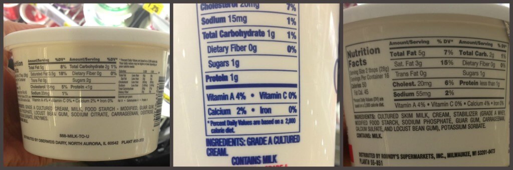 Sour Cream Food Labels. Read carefully. 